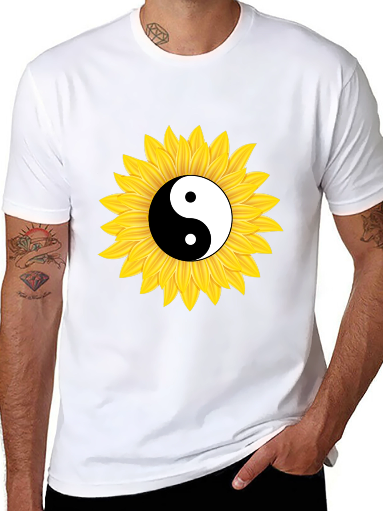 Yin Yang Sunflower Black T-Shirt