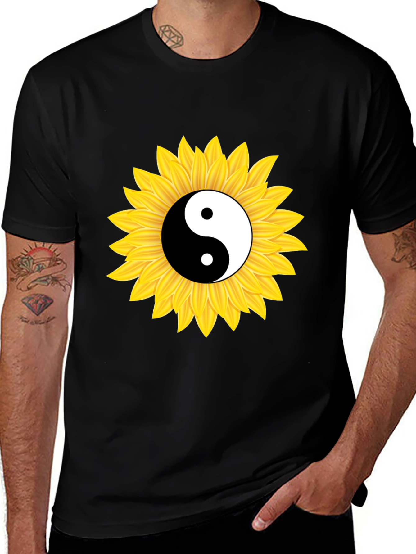 Yin Yang Sunflower Black T-Shirt