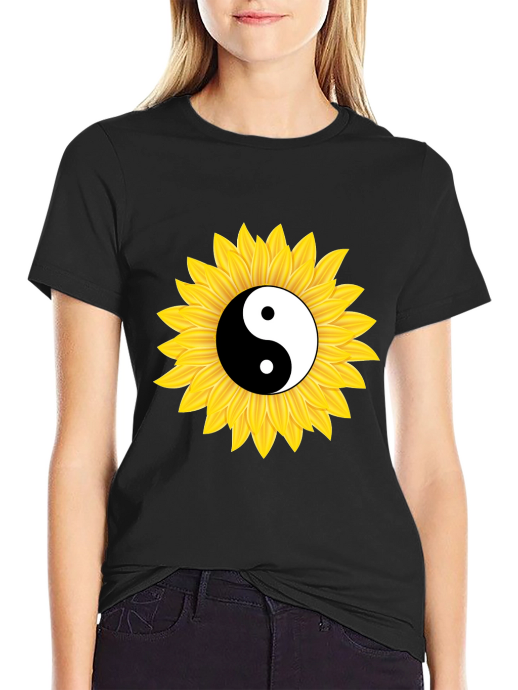 Yin Yang Sunflower Black T-Shirt