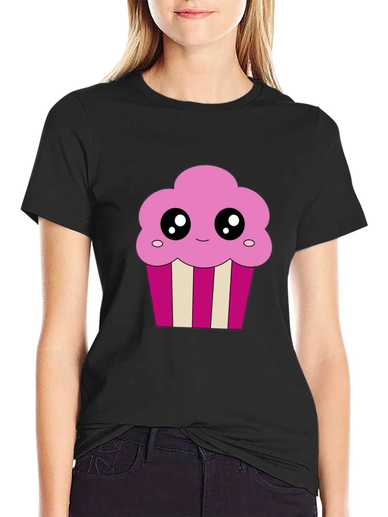 Cute Cupcake Graphic Black T-Shirt