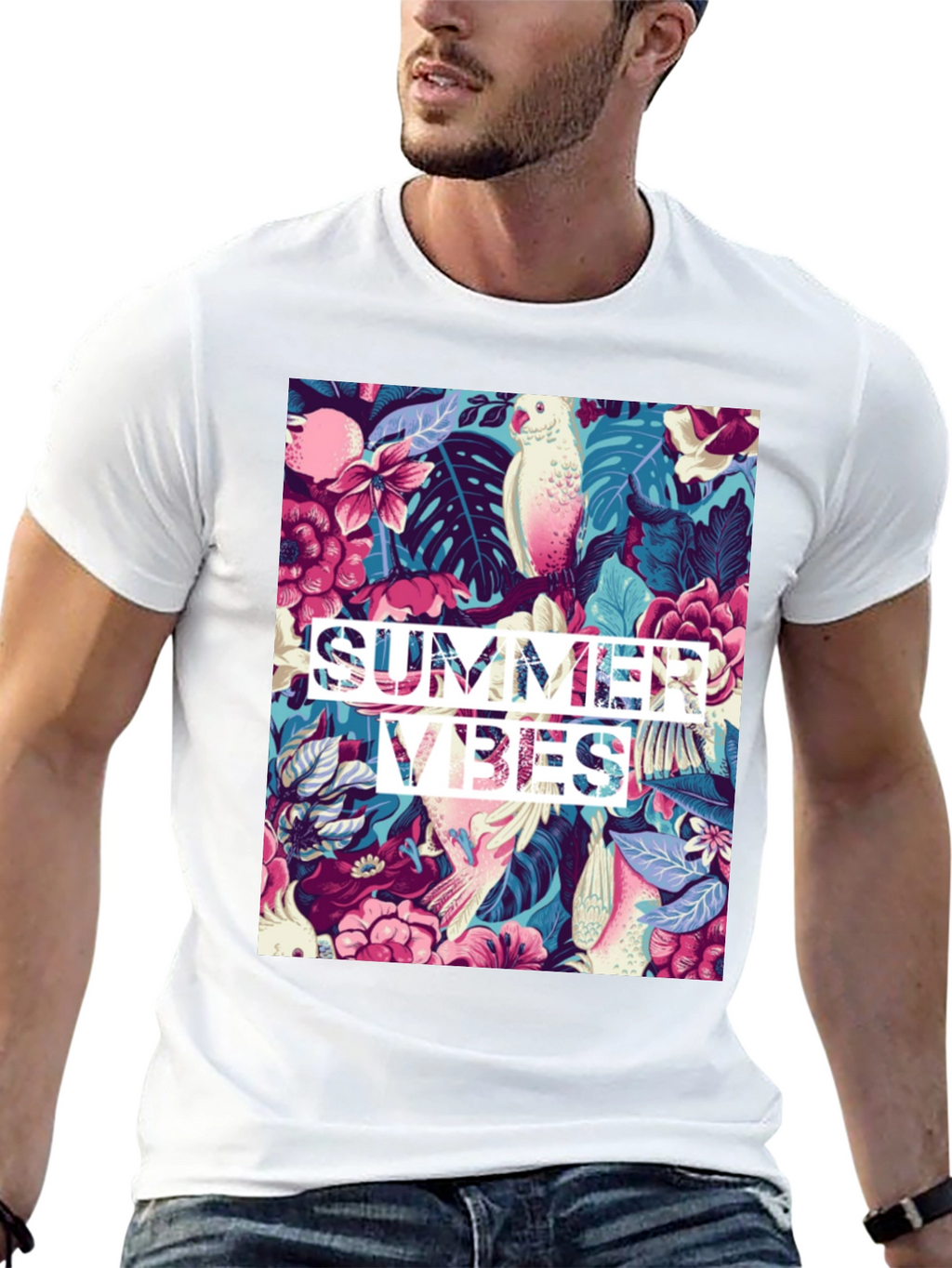 Summer Vibes Graphic Tee - Tropical Design