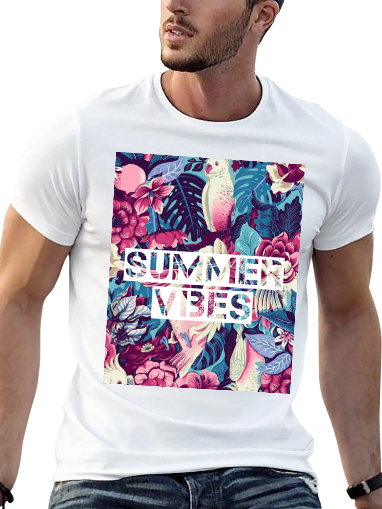 Summer Vibes Graphic Tee - Tropical Design