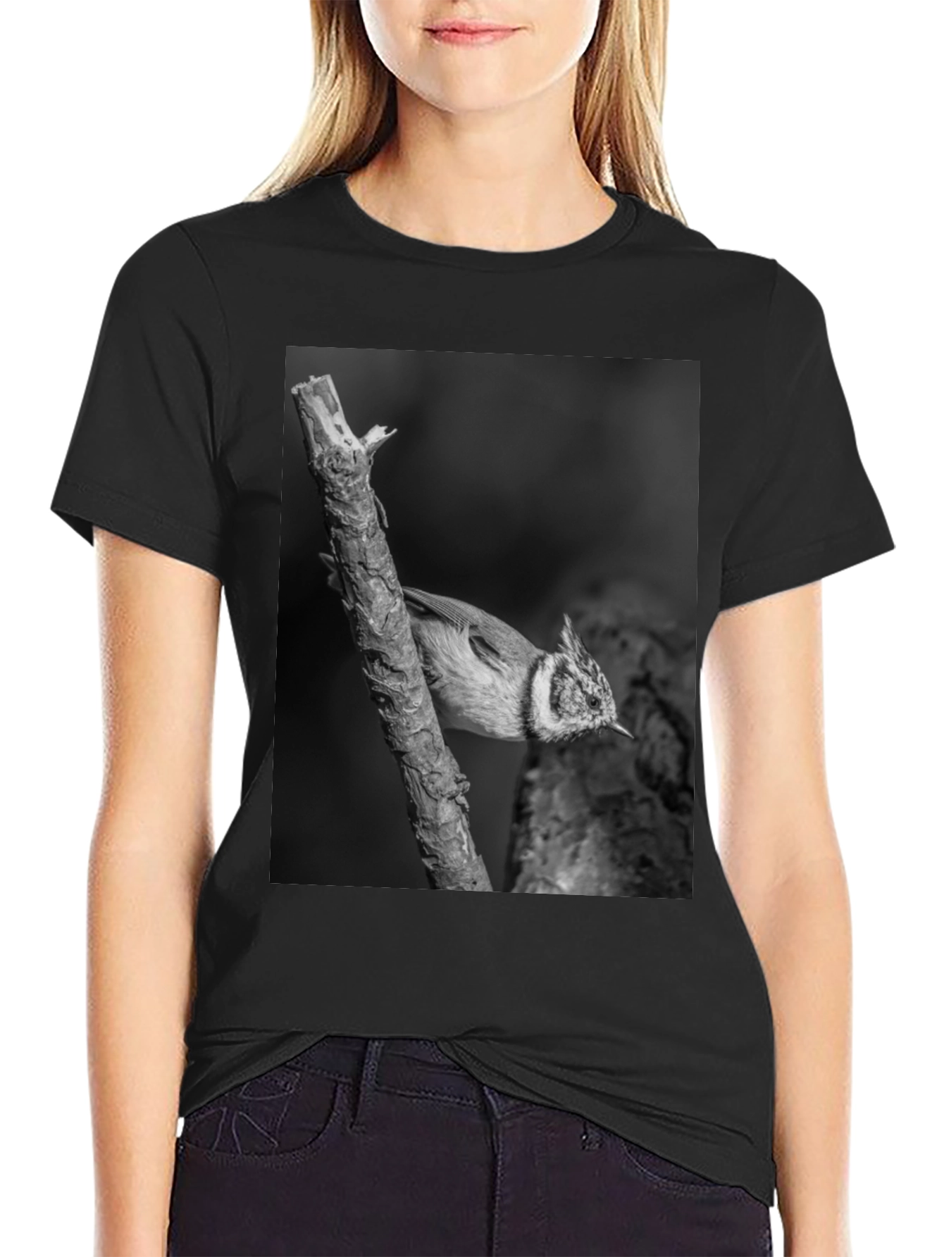 Bird on Branch Black T-Shirt