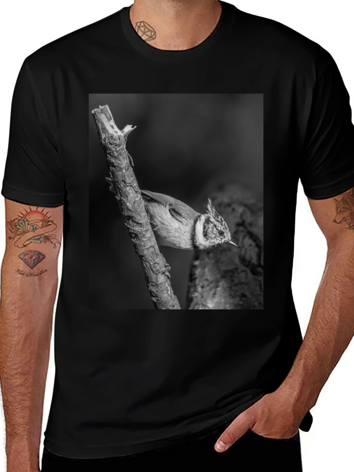 Bird on Branch Black T-Shirt