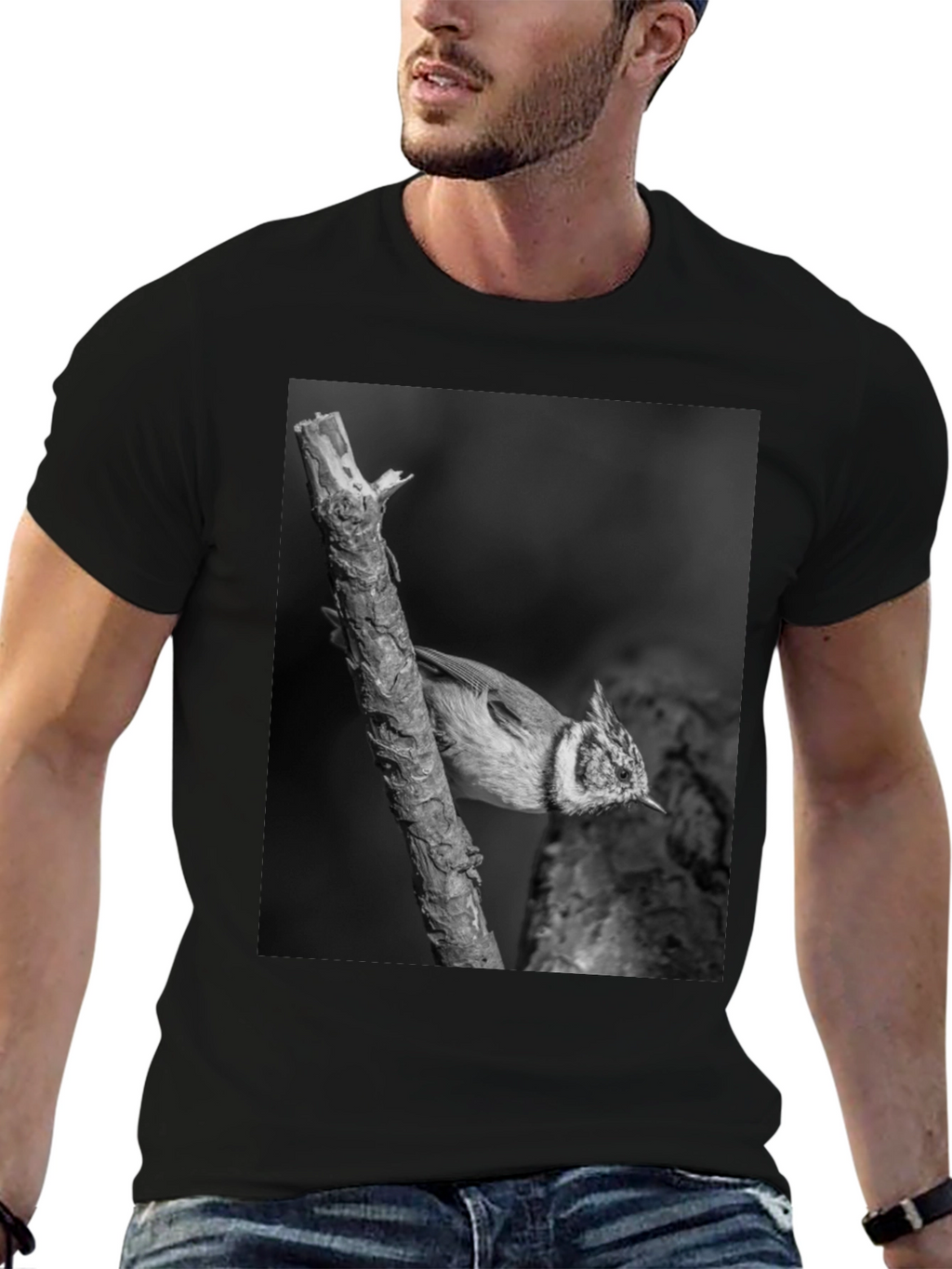 Bird on Branch Black T-Shirt