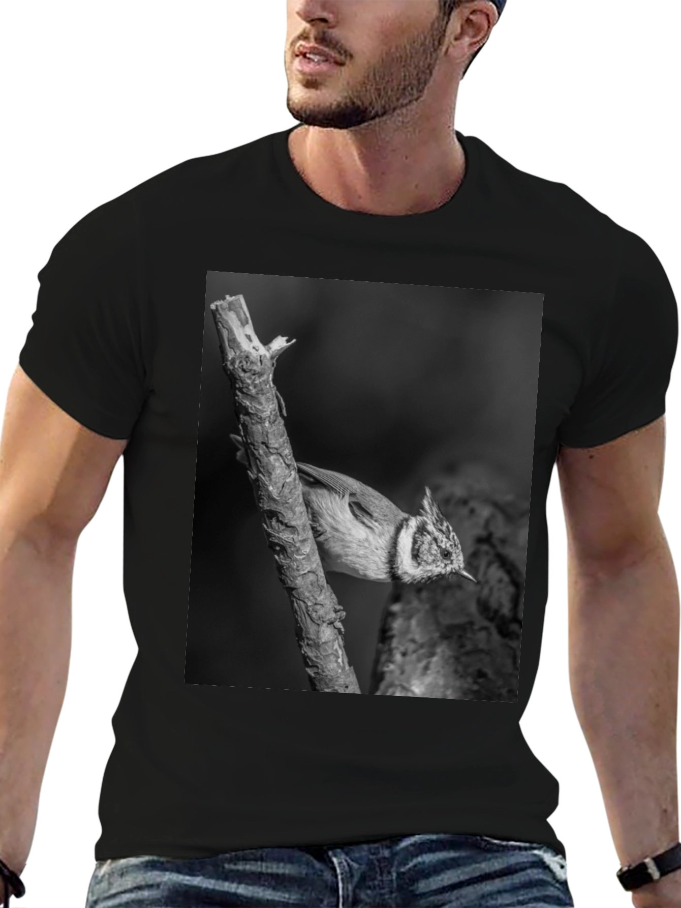 Bird on Branch Black T-Shirt