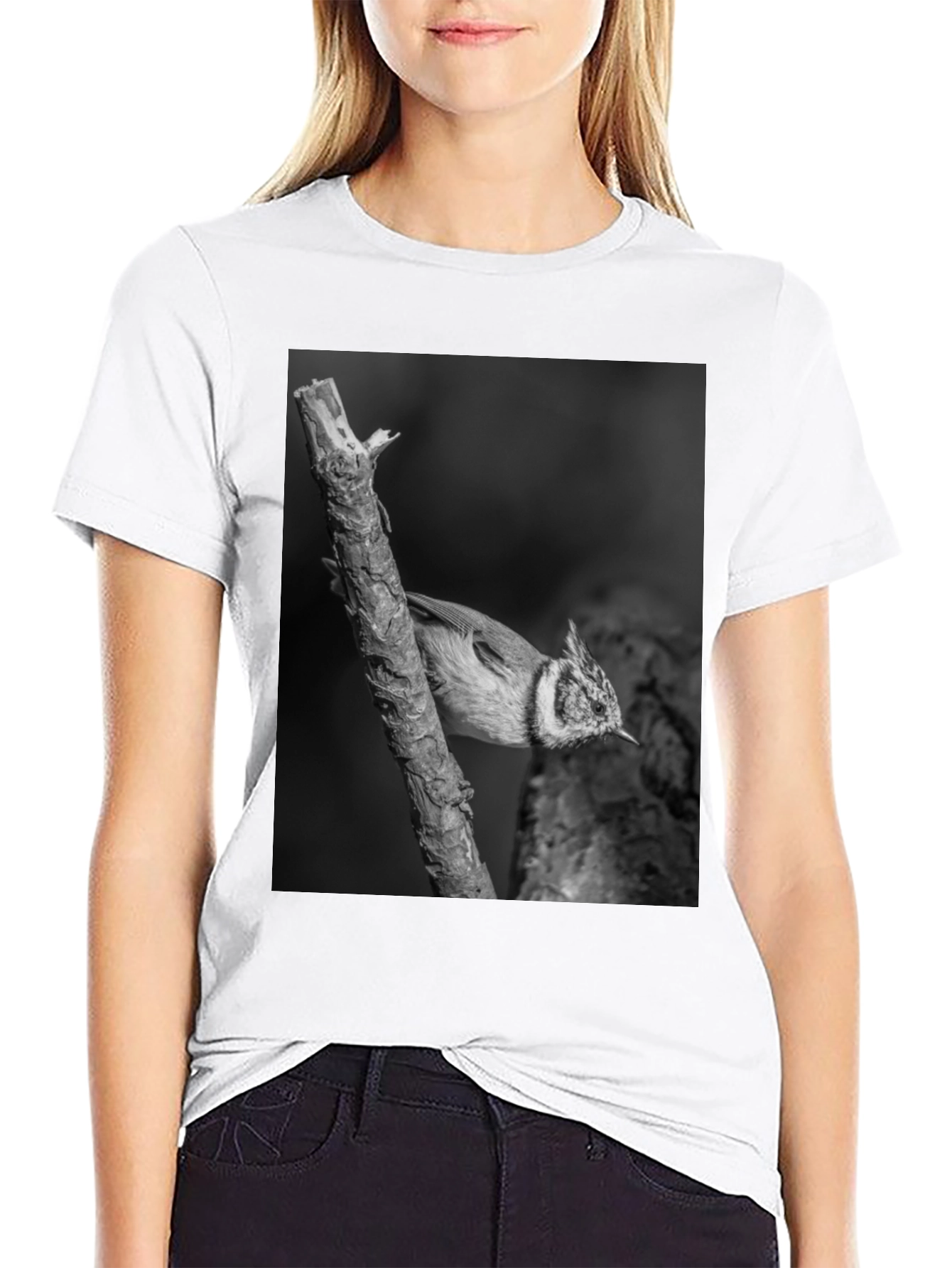 Bird on Branch Black T-Shirt