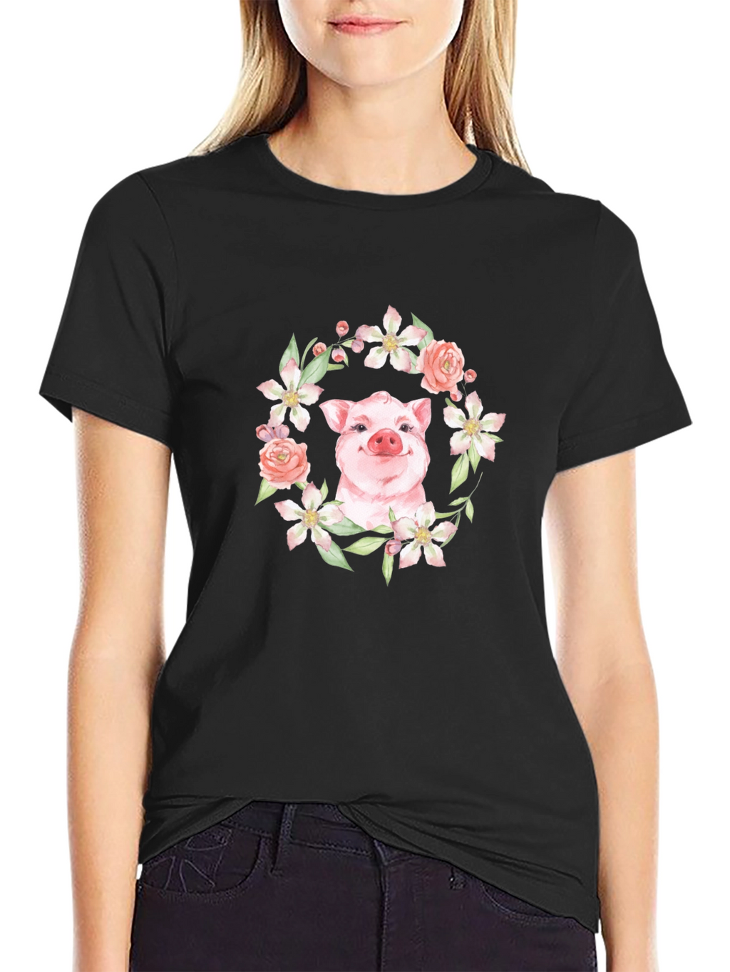 Floral Pig Graphic Tee - Unique Print Design
