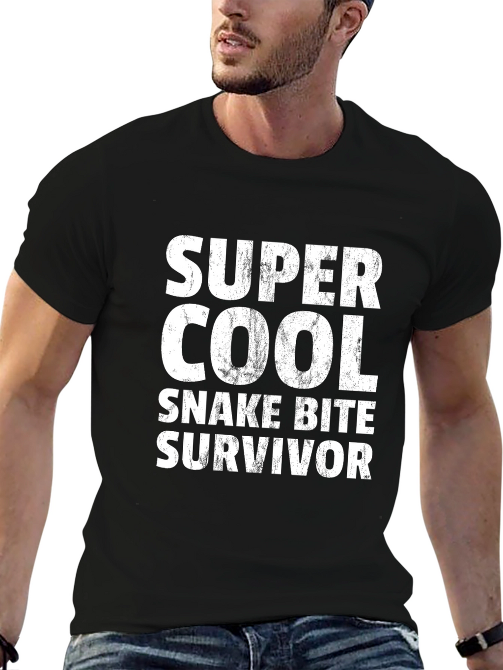 Super Cool Snake Bite Survivor Black T-Shirt