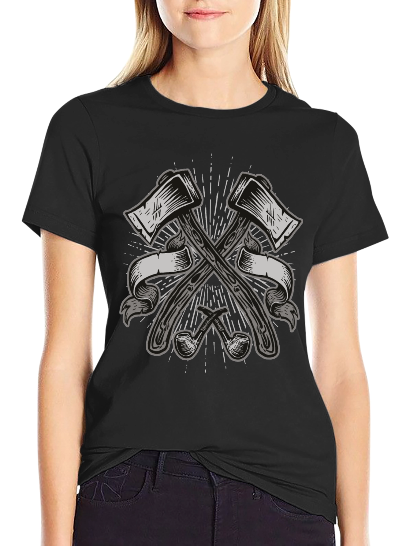 Axe & Pipe Graphic Black T-Shirt