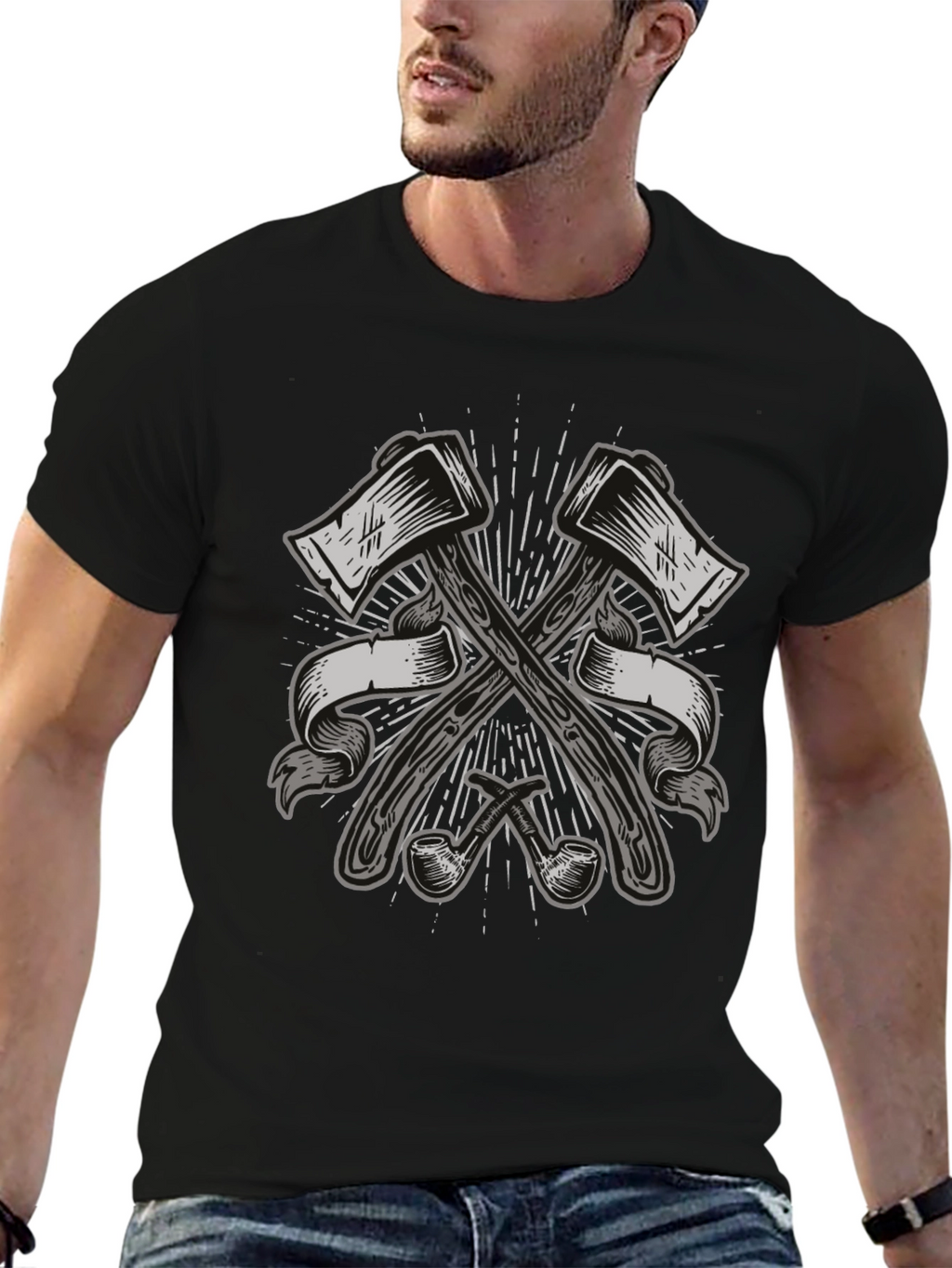 Axe & Pipe Graphic Black T-Shirt