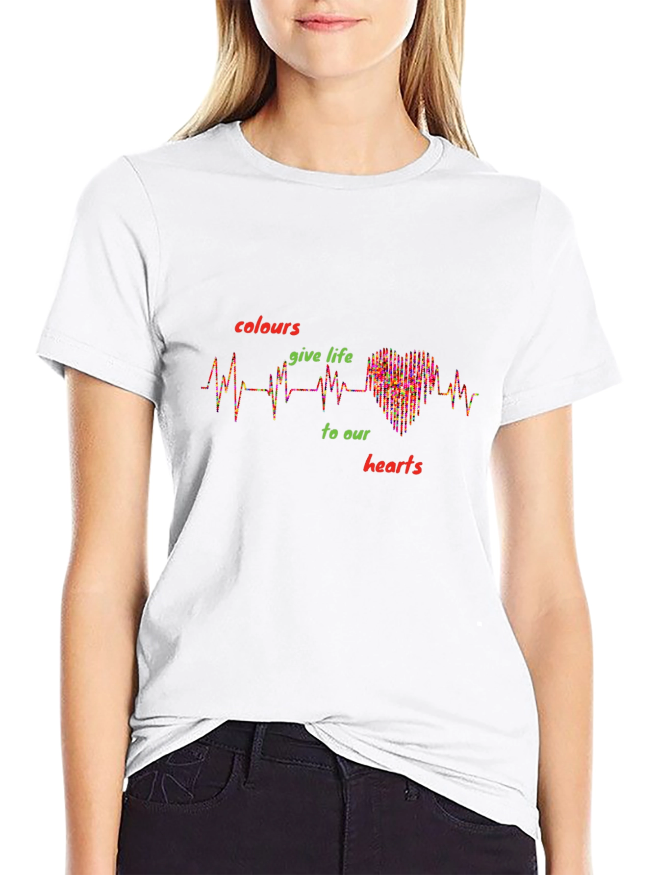 Colorful Heartbeat Graphic T-Shirt