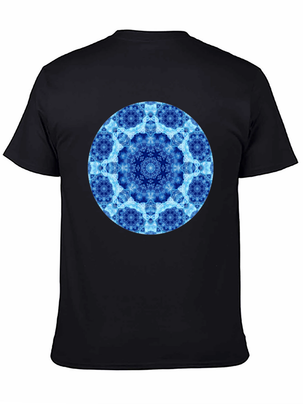 Blue Mandala Circle Graphic Black T-Shirt