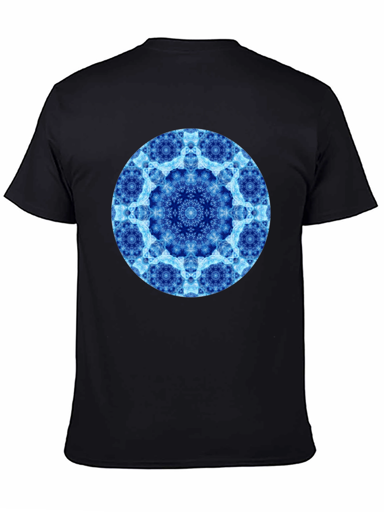 Blue Mandala Circle Graphic Black T-Shirt
