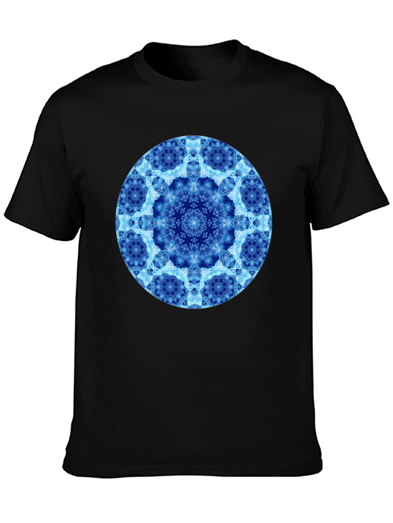 Blue Mandala Circle Graphic Black T-Shirt
