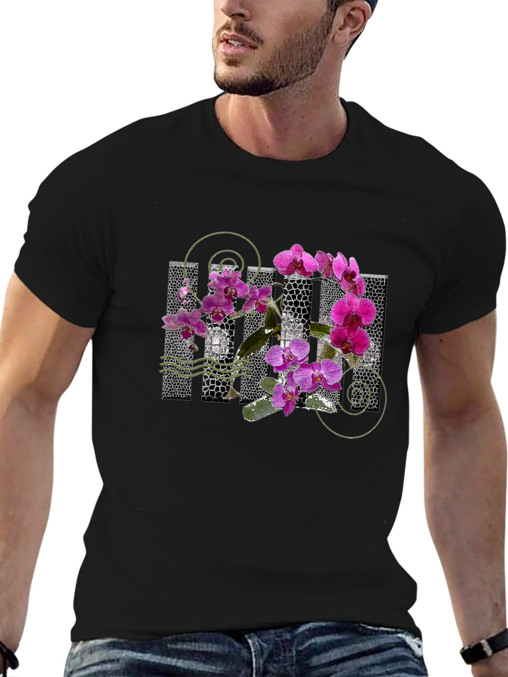 Orchid Graphic Black T-Shirt