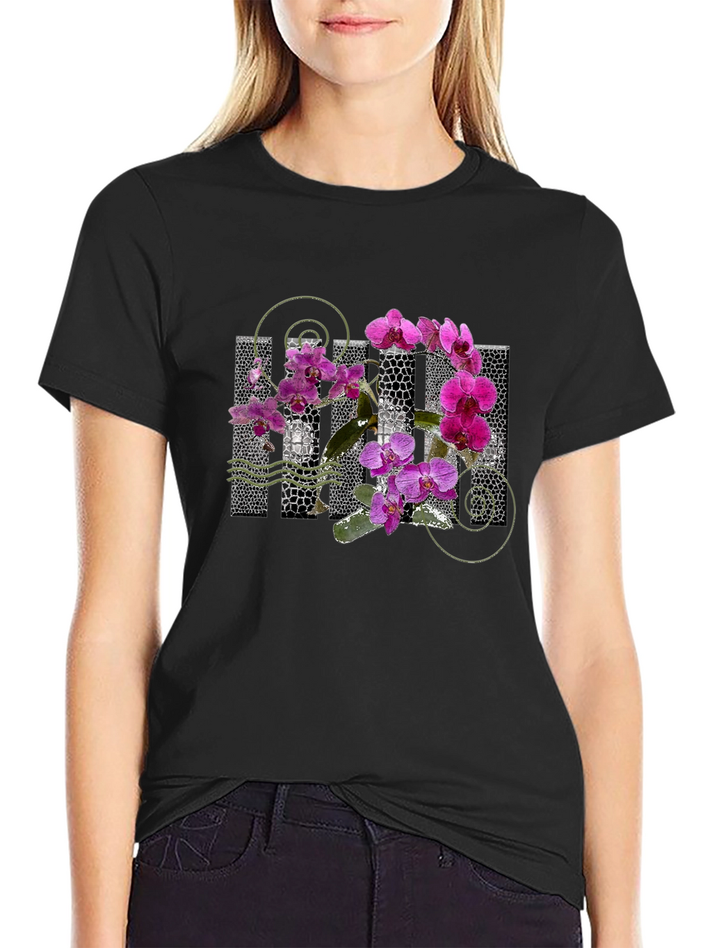 Orchid Graphic Black T-Shirt