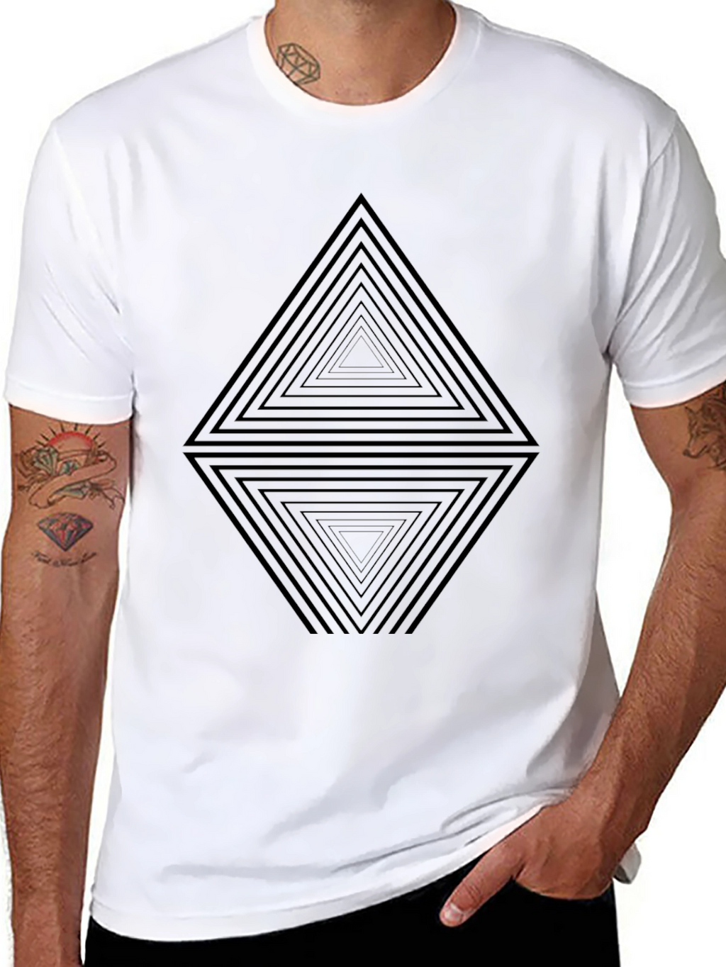 Geometric Triangle Illusion Black T-Shirt