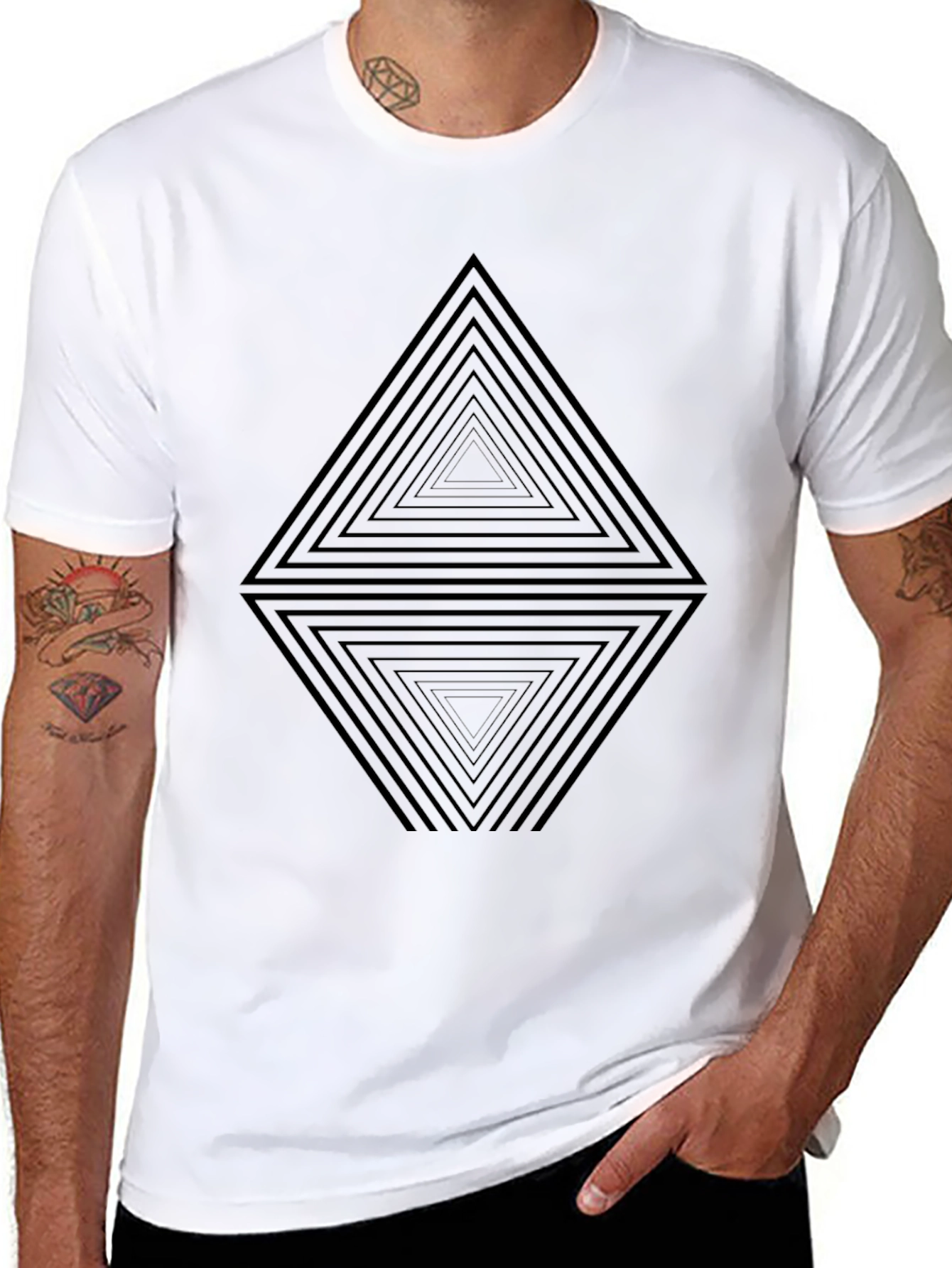 Geometric Triangle Illusion Black T-Shirt