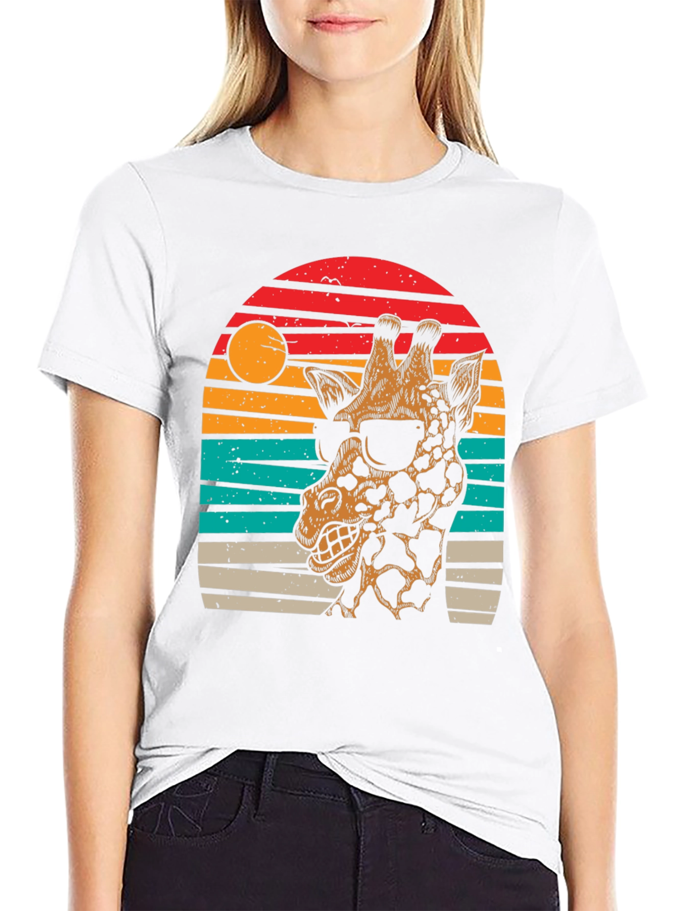 Cool Giraffe Sunset Graphic Tee