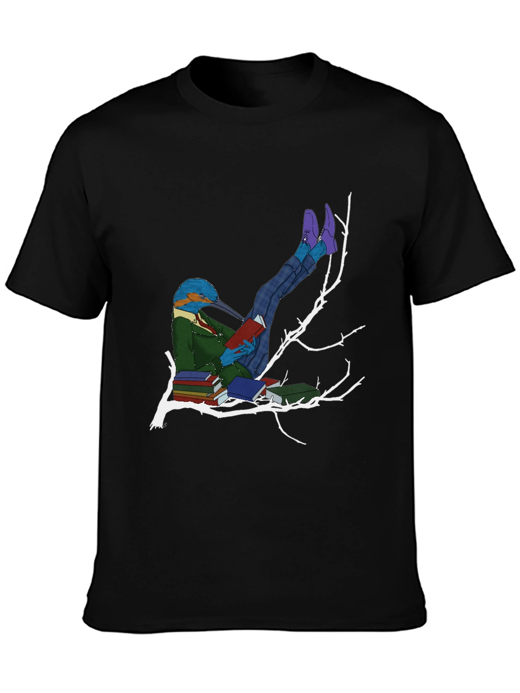 Kingfisher Reader Graphic Tee - Literary Bird T-Shirt