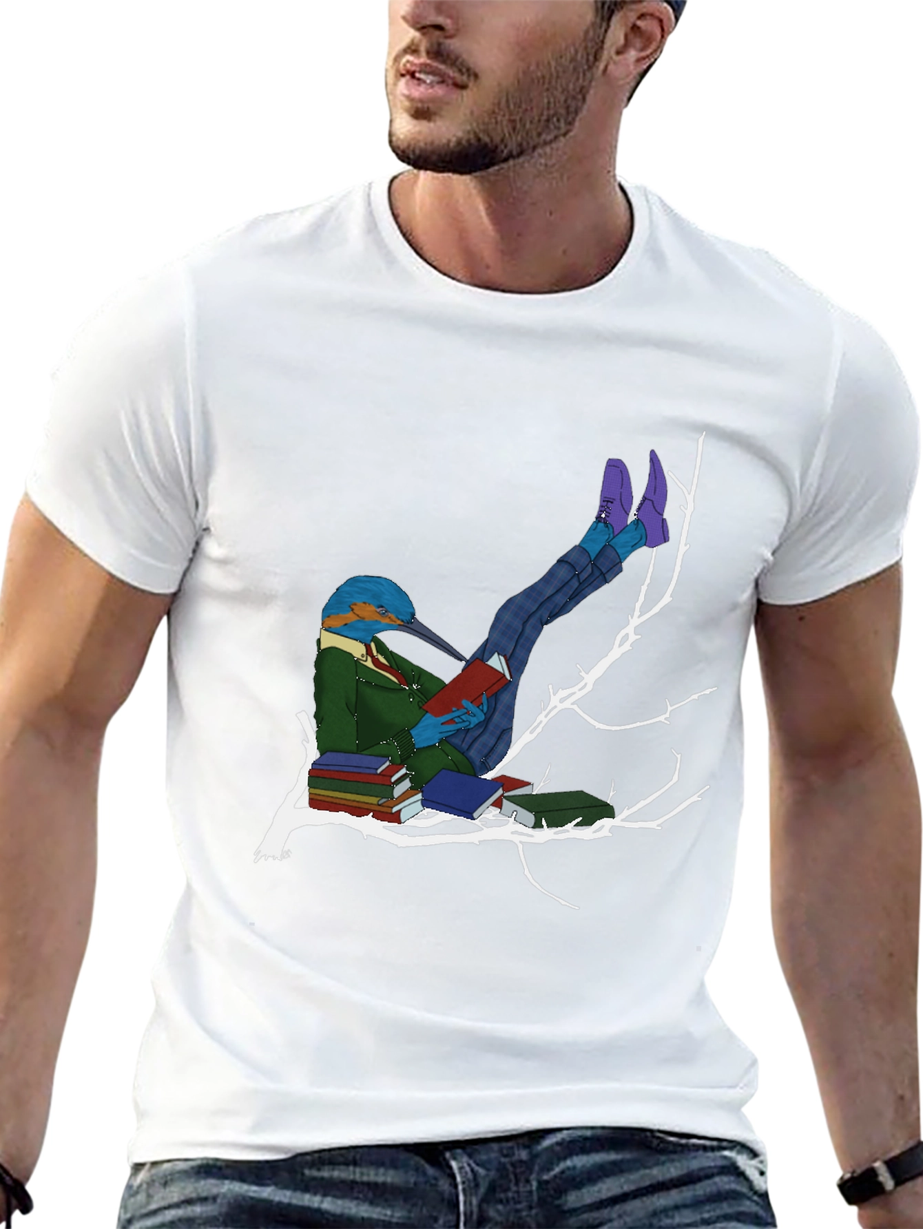 Kingfisher Reader Graphic Tee - Literary Bird T-Shirt