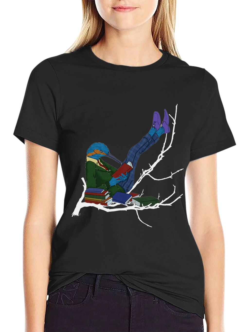 Kingfisher Reader Graphic Tee - Literary Bird T-Shirt