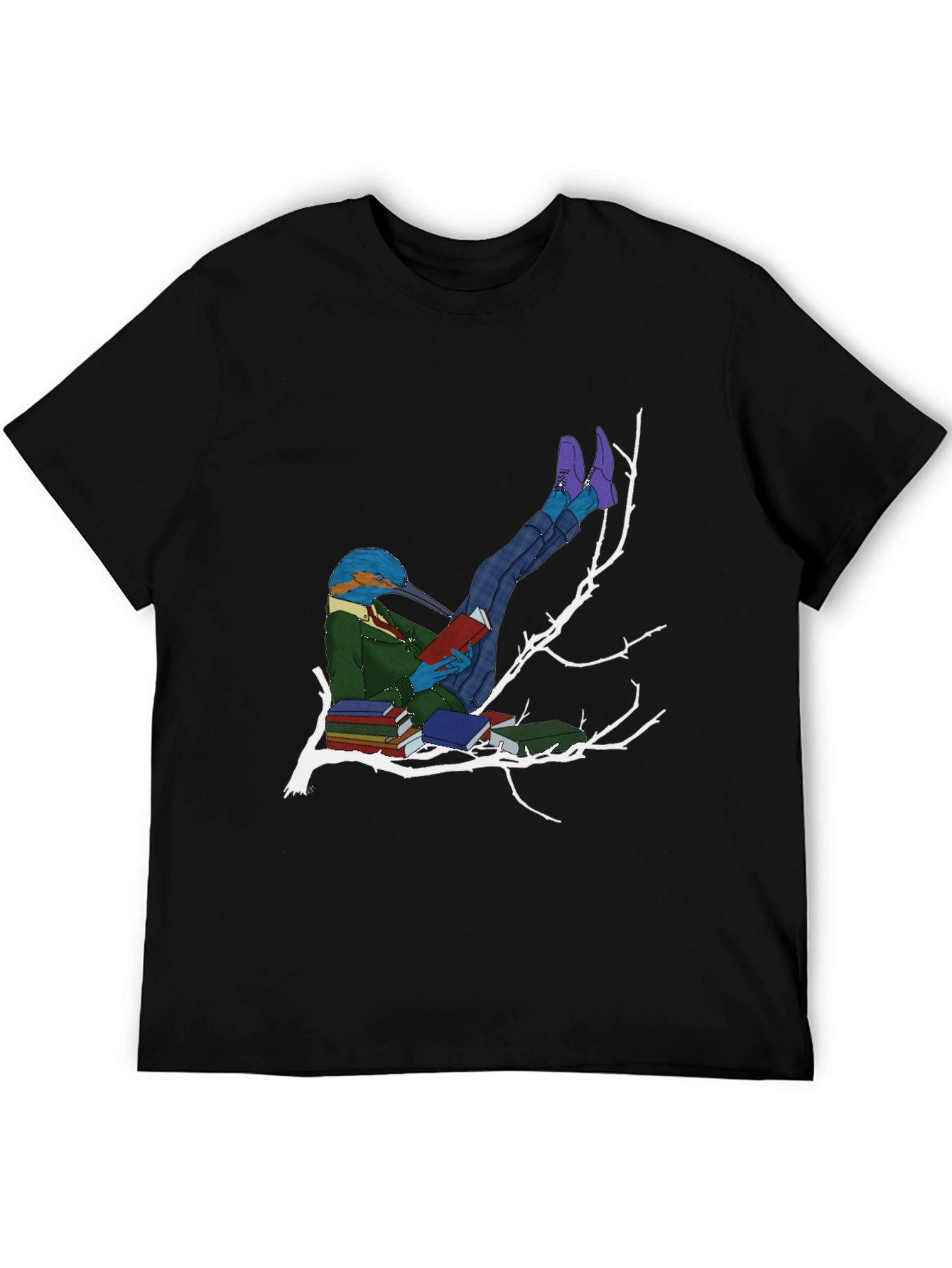 Kingfisher Reader Graphic Tee - Literary Bird T-Shirt