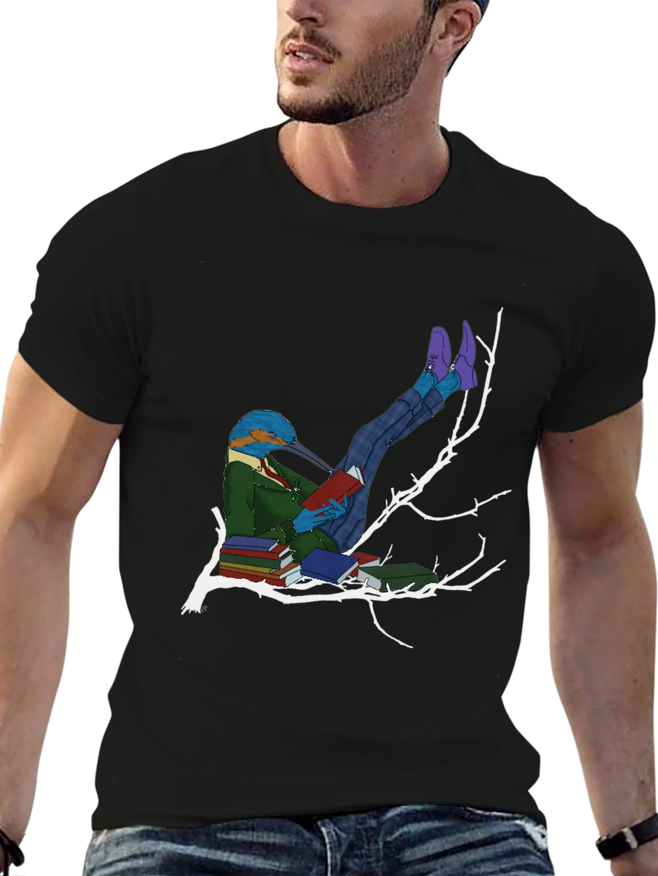 Kingfisher Reader Graphic Tee - Literary Bird T-Shirt
