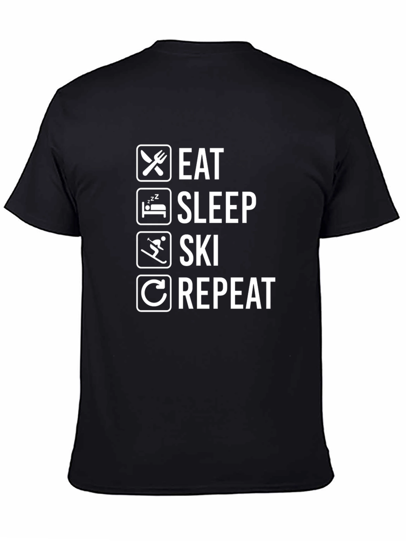 Eat Sleep Ski Repeat Graphic Tee - Black Cotton T-Shirt