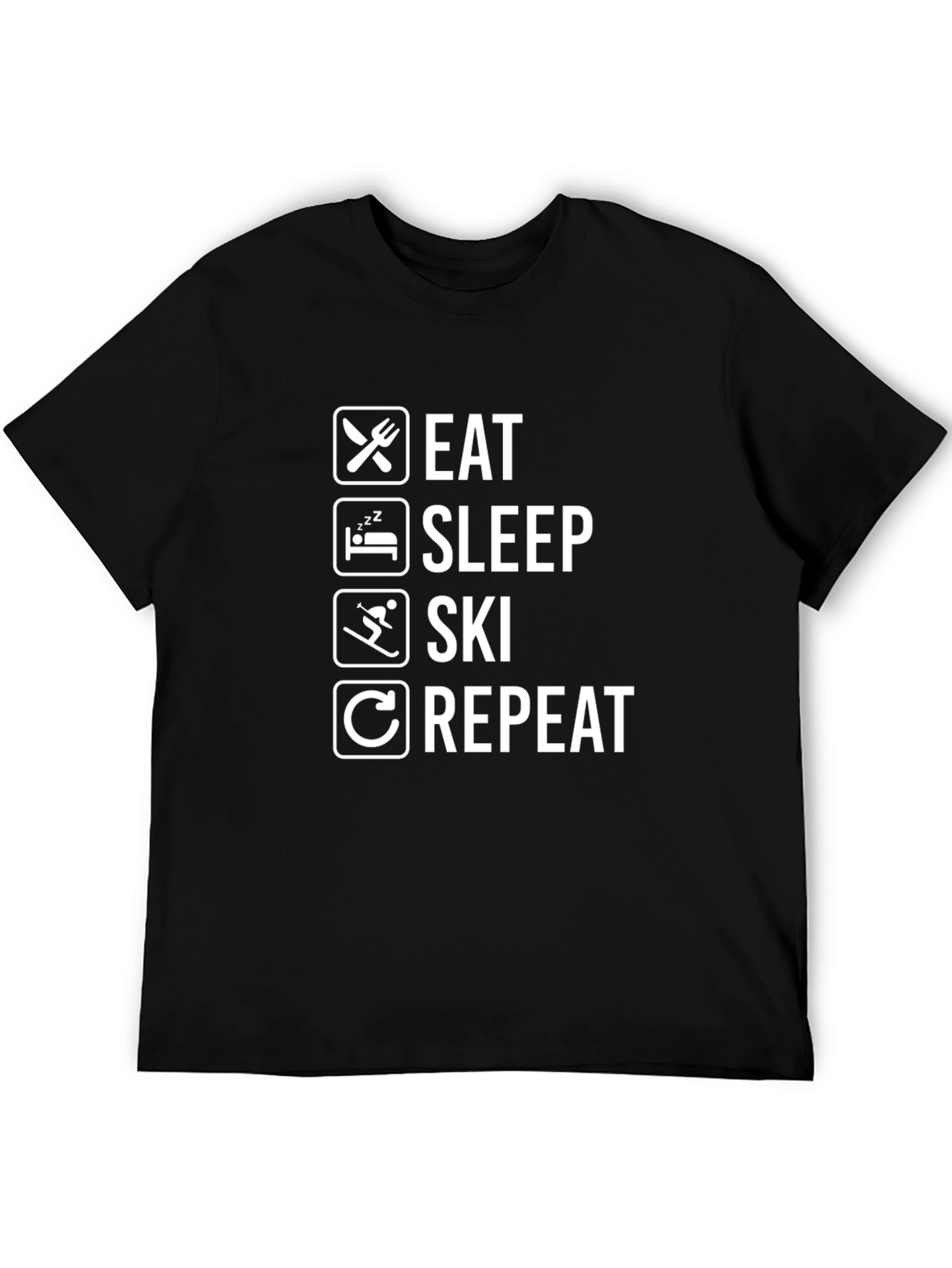 Eat Sleep Ski Repeat Graphic Tee - Black Cotton T-Shirt