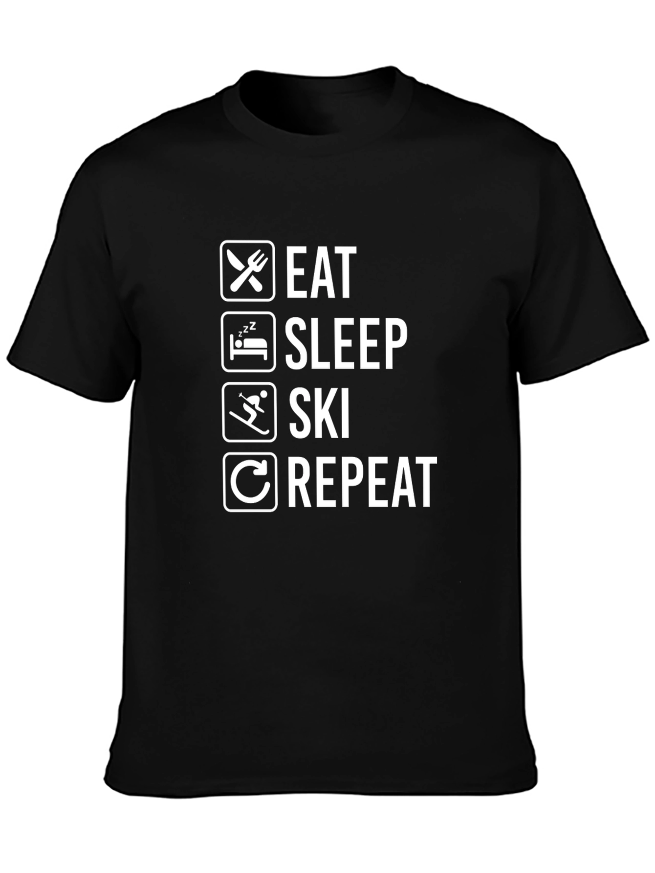 Eat Sleep Ski Repeat Graphic Tee - Black Cotton T-Shirt