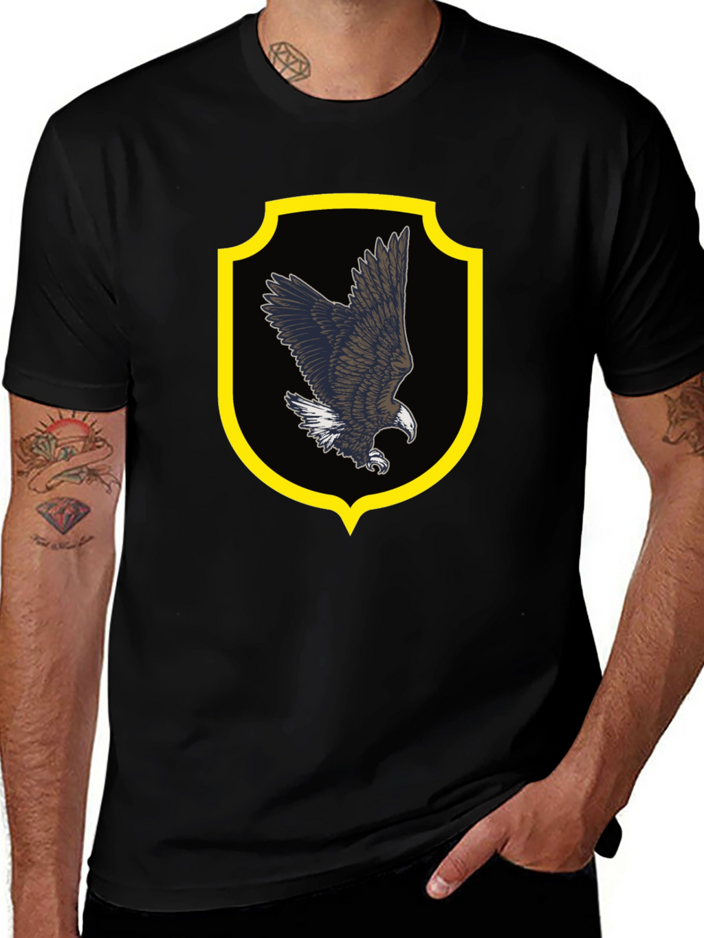 Eagle Crest Graphic Tee - Black Cotton Shirt
