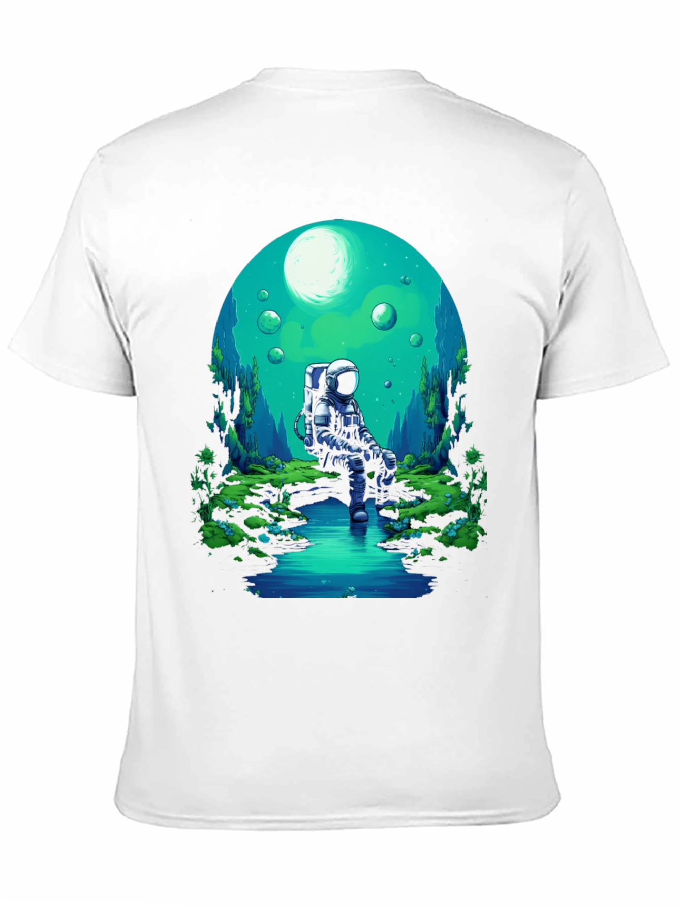 Astronaut in Nature Black T-Shirt