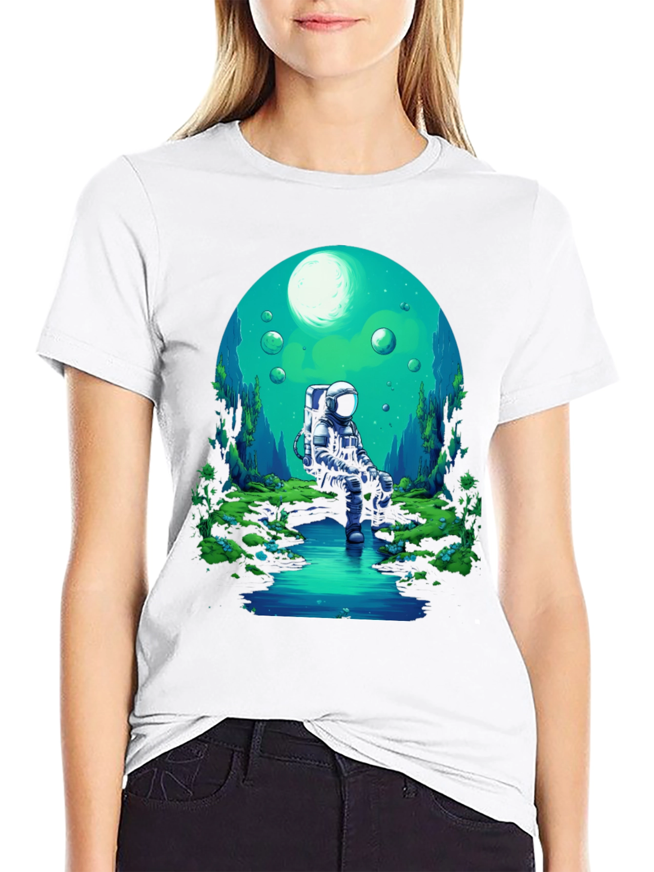 Astronaut in Nature Black T-Shirt
