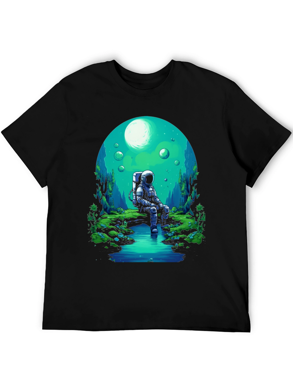Astronaut in Nature Black T-Shirt