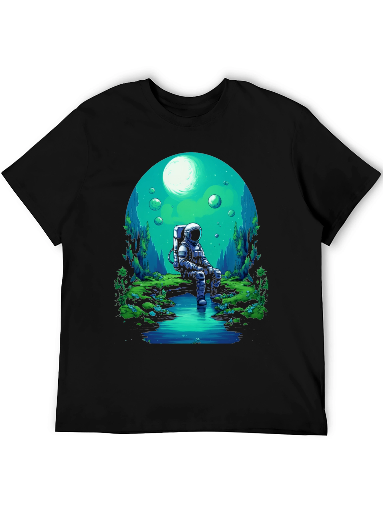 Astronaut in Nature Black T-Shirt