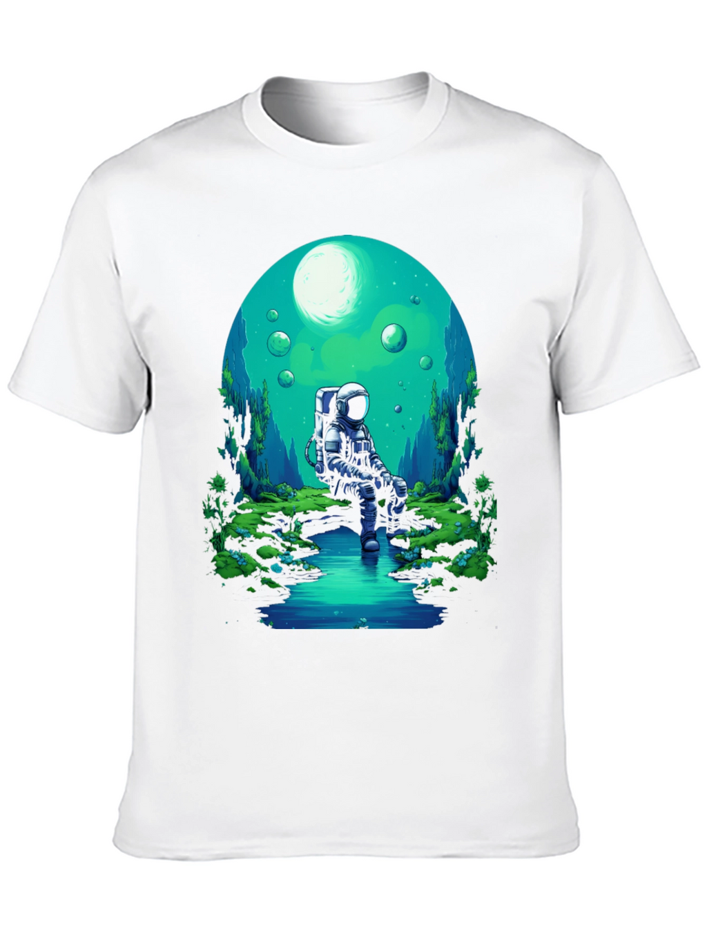Astronaut in Nature Black T-Shirt