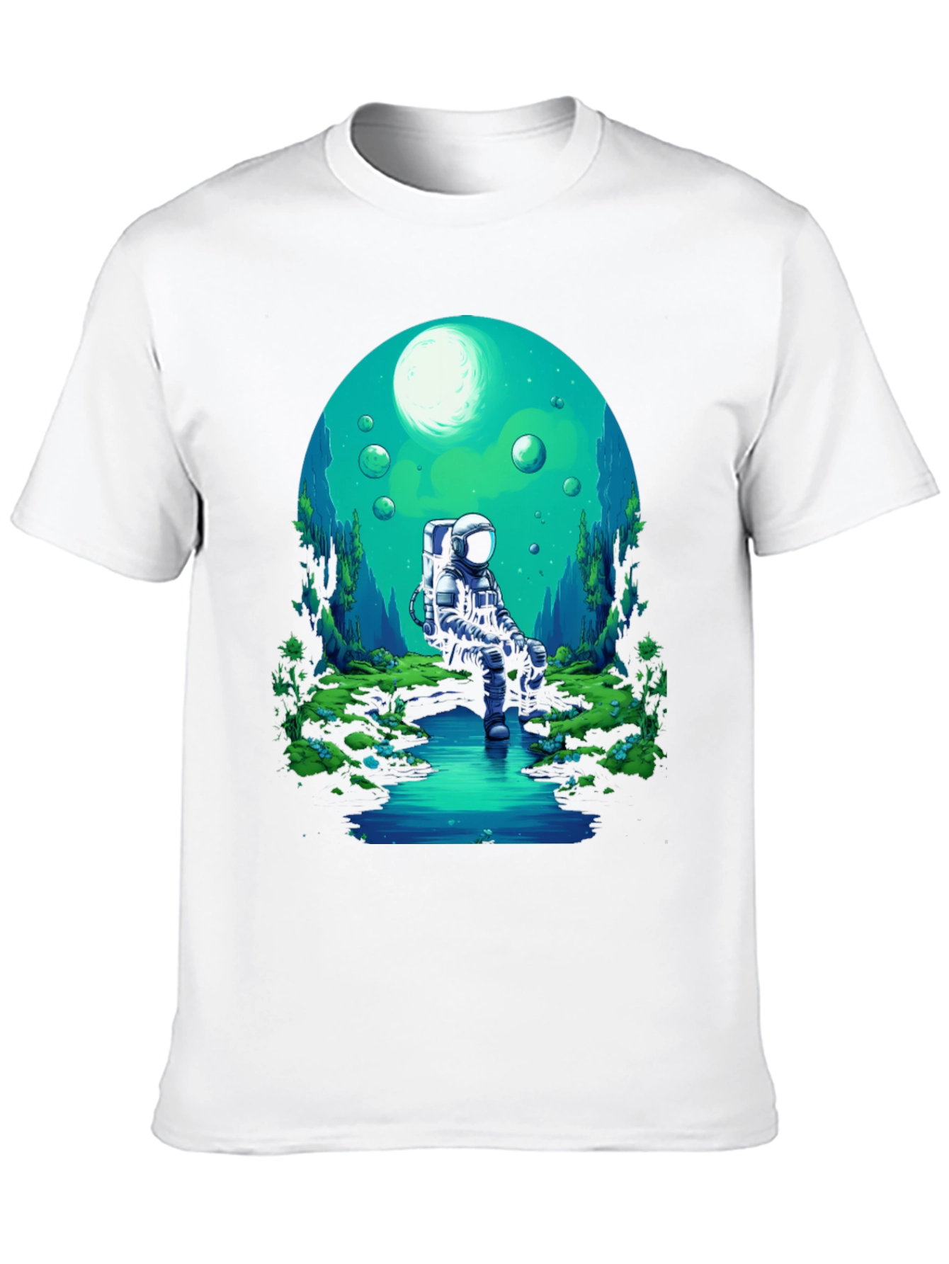 Astronaut in Nature Black T-Shirt