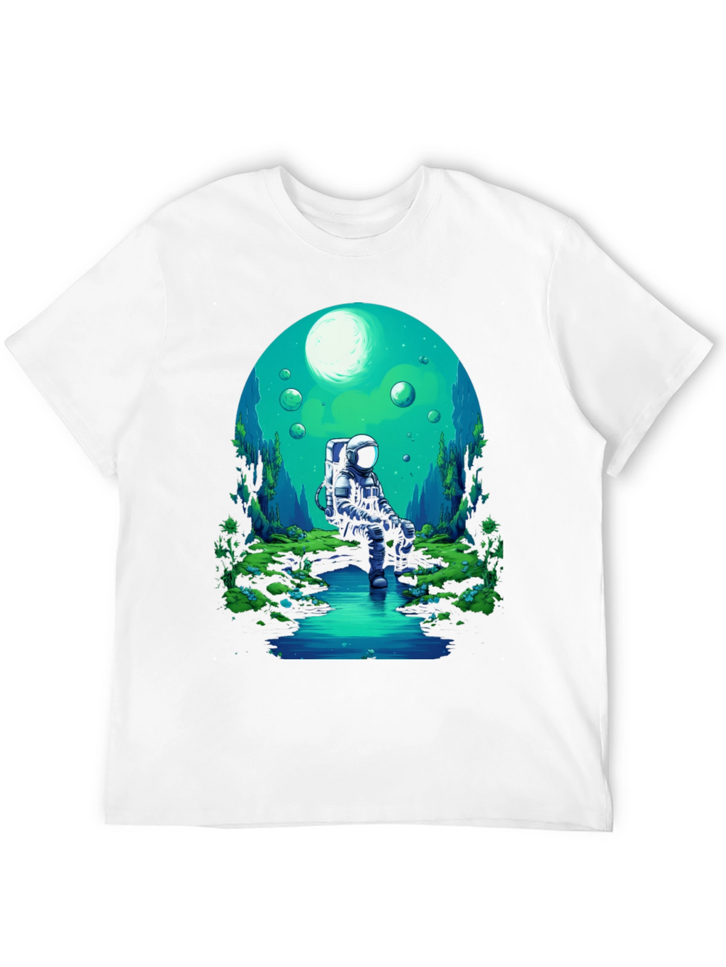 Astronaut in Nature Black T-Shirt