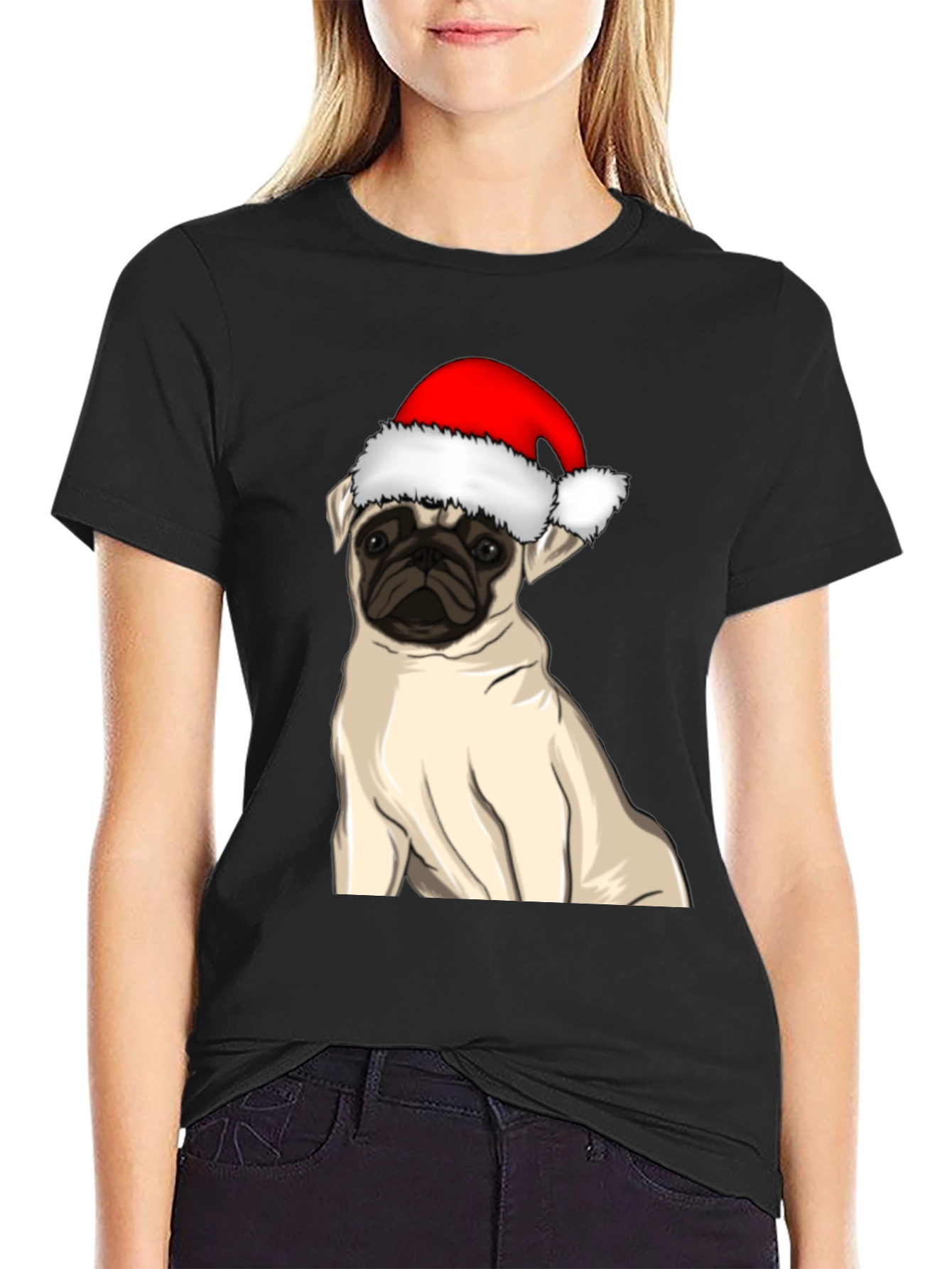 Pug in Santa Hat Graphic Tee