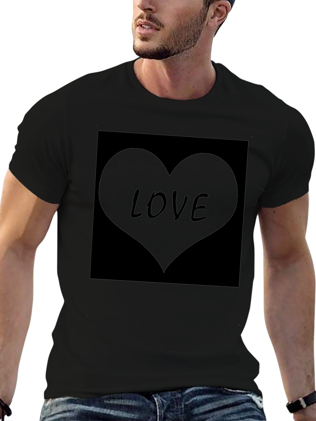 Mens Black Love Heart Graphic T-Shirt