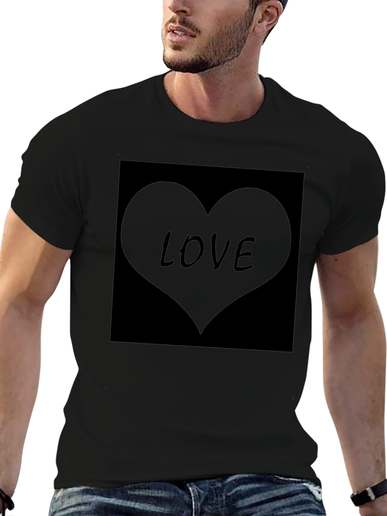 Mens Black Love Heart Graphic T-Shirt