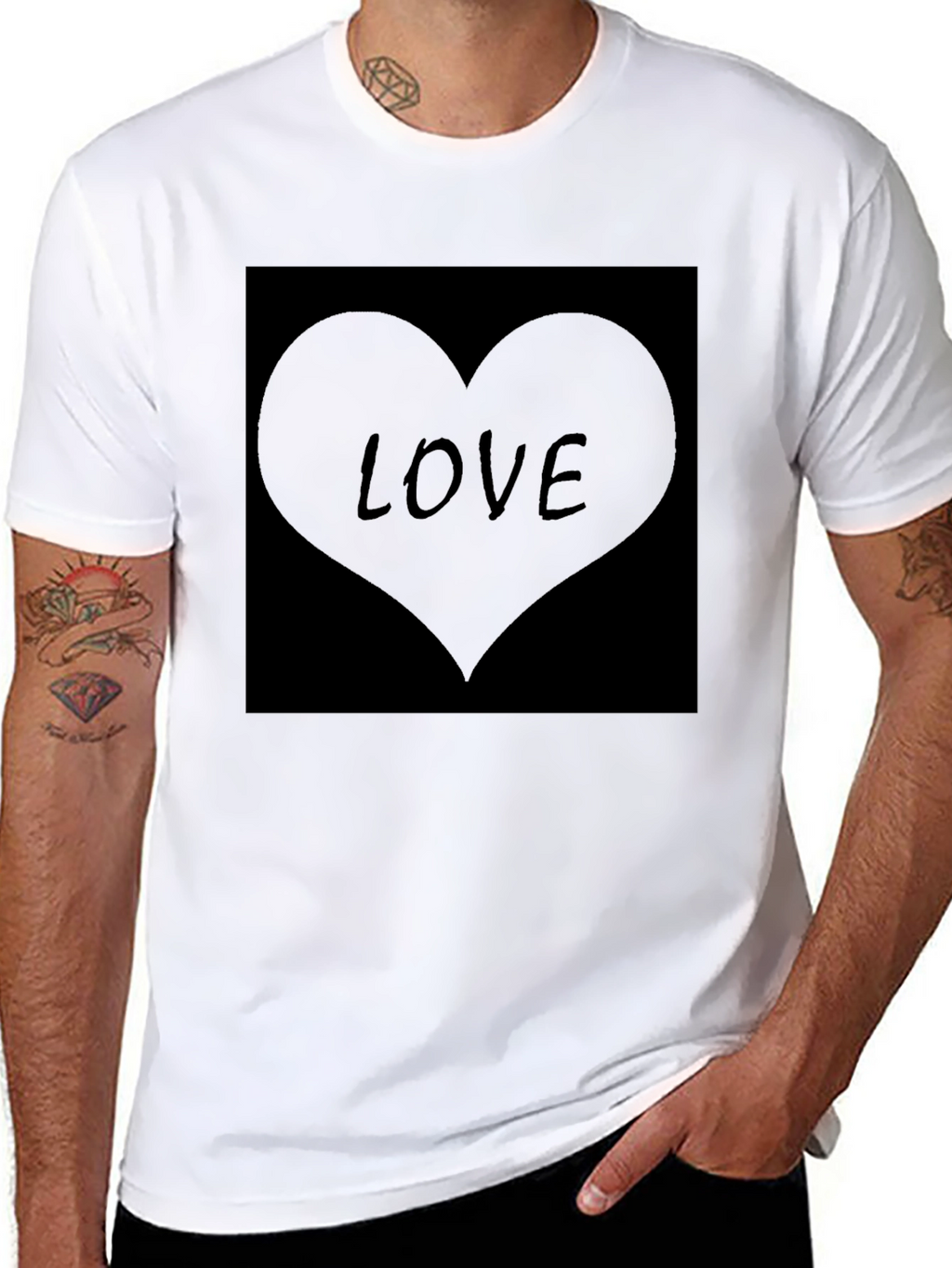 Mens Black Love Heart Graphic T-Shirt