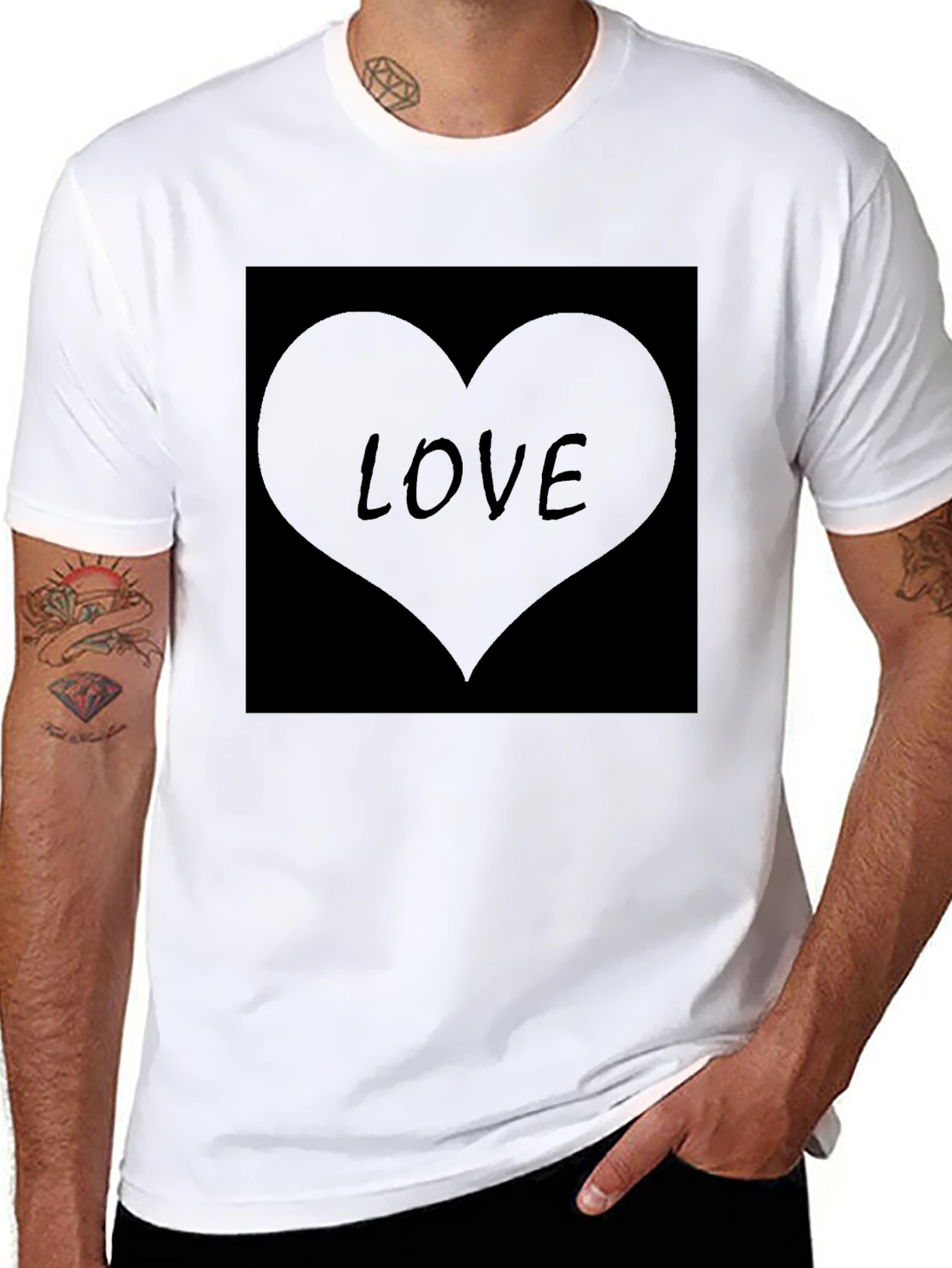 Mens Black Love Heart Graphic T-Shirt