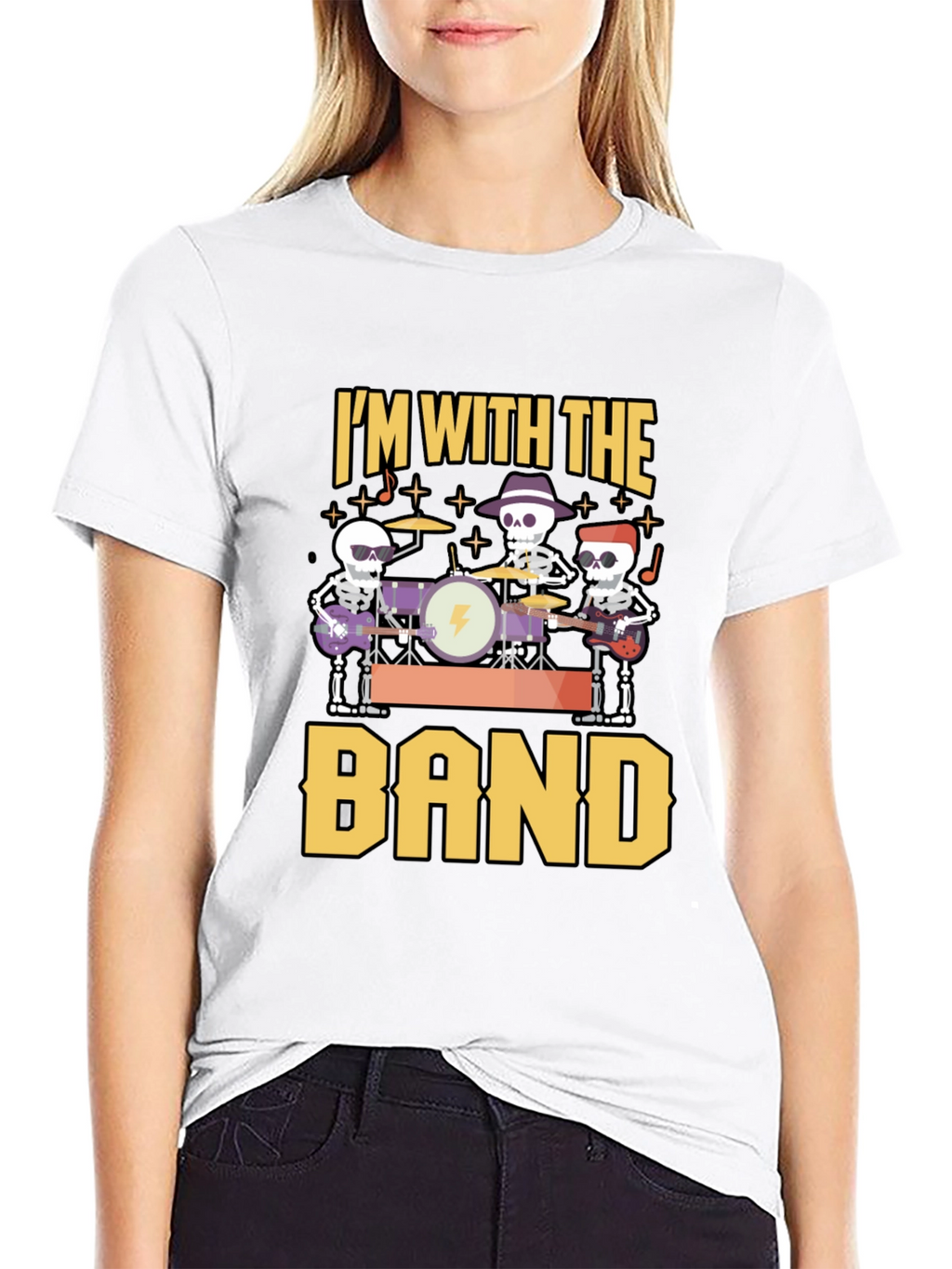Im With The Band Skeleton Musician Black T-Shirt