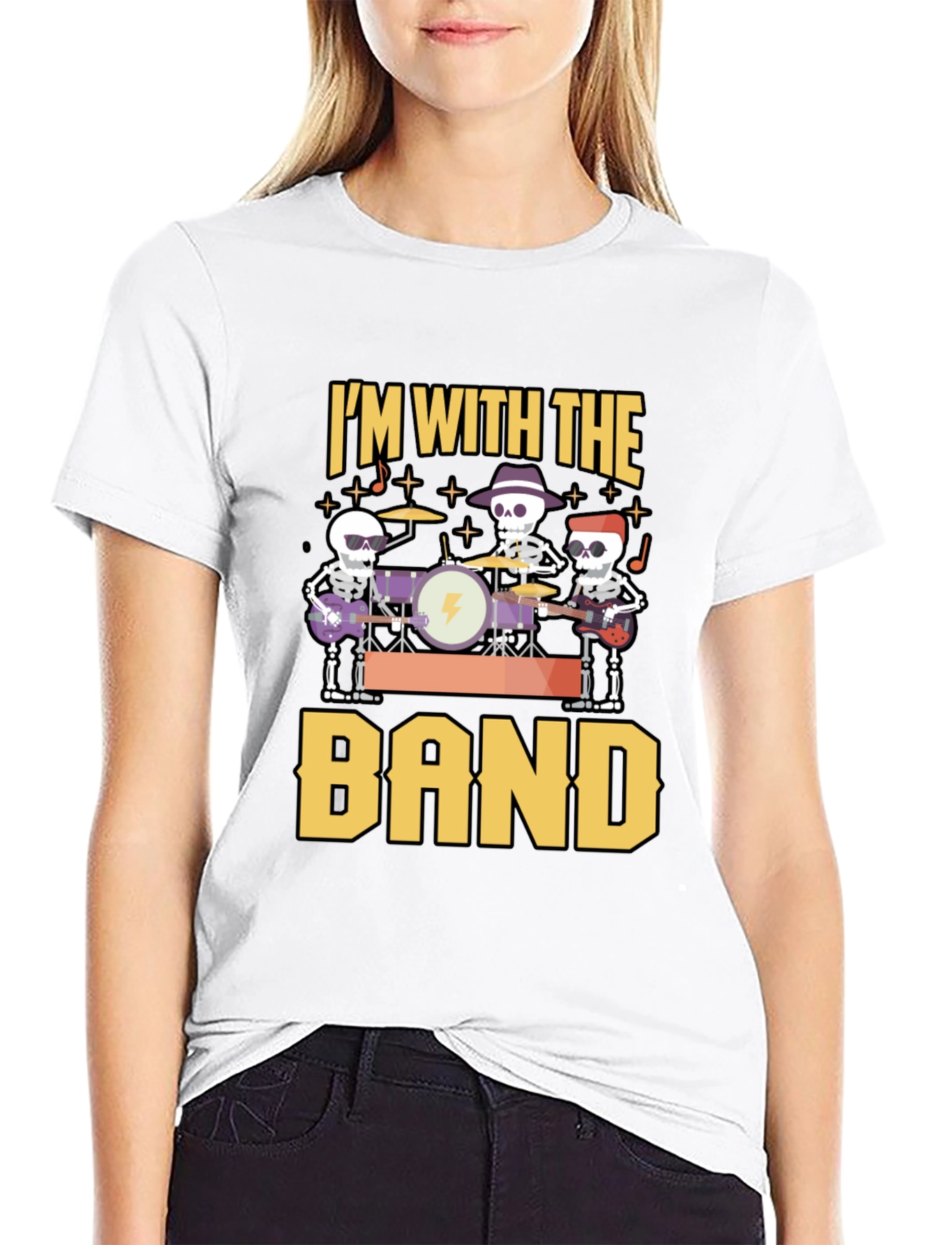 Im With The Band Skeleton Musician Black T-Shirt