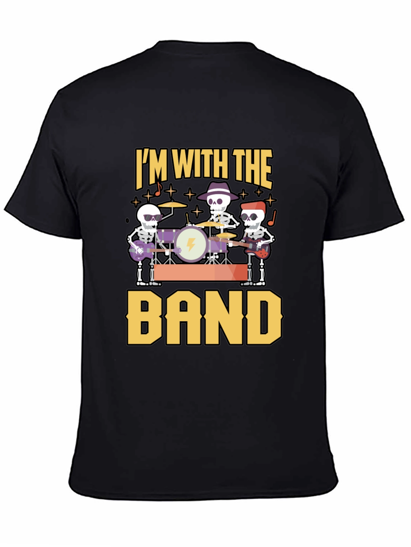 Im With The Band Skeleton Musician Black T-Shirt