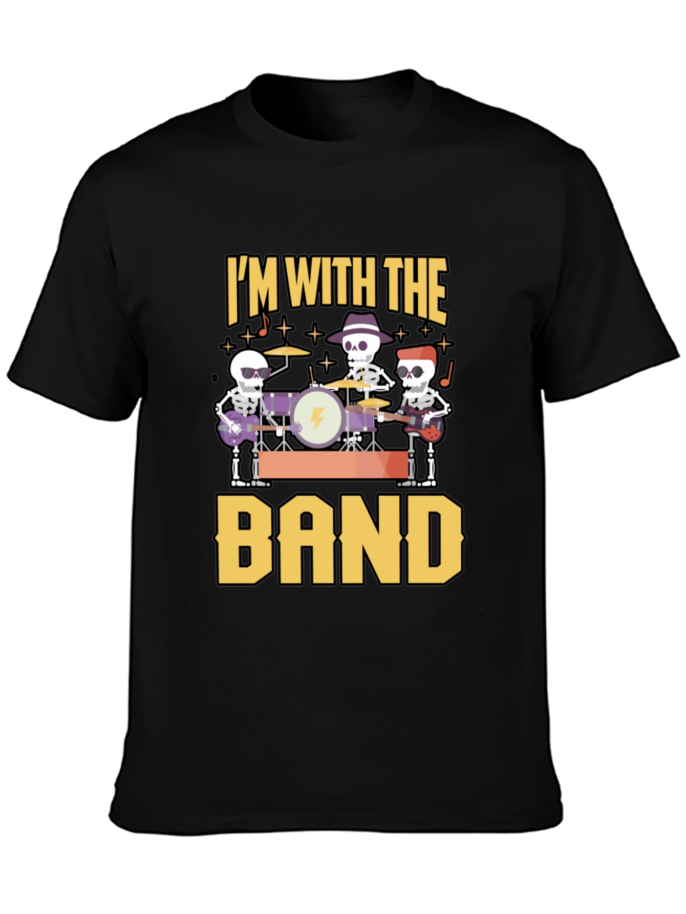 Im With The Band Skeleton Musician Black T-Shirt