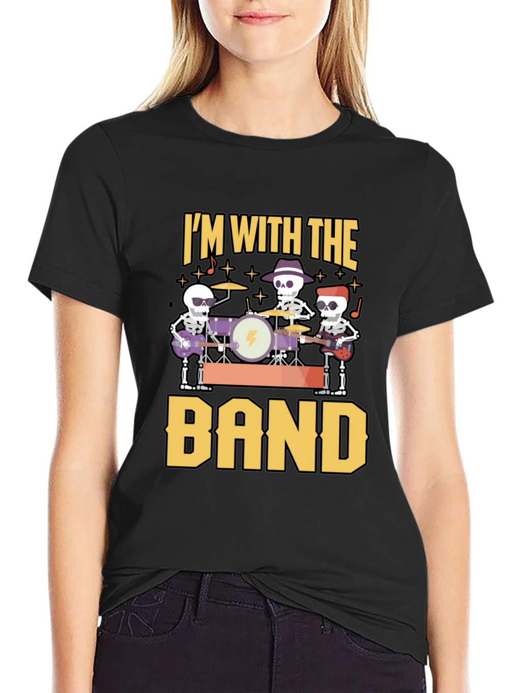 Im With The Band Skeleton Musician Black T-Shirt